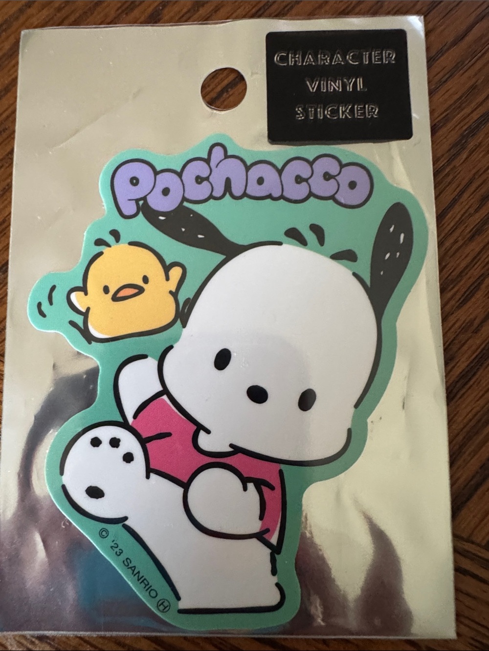 Sanrio Pochacco Vinyl Sticker — Mint, Pink & Yellow